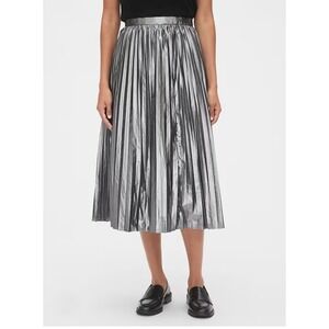 Gap Metallic Gunmetal Silver Pleated Midi Skirt, Holidays, NYE, Sz 18